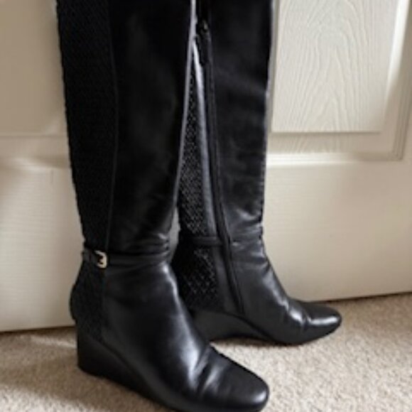 Cole Haan Women's Black 6.5 Knee High Stretch Wedge Boot - Picture 2 of 3